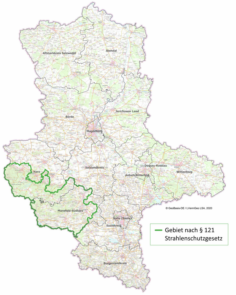 Darstellung der Radon-Vorsorgegebiete in Sachsen-Anhalt