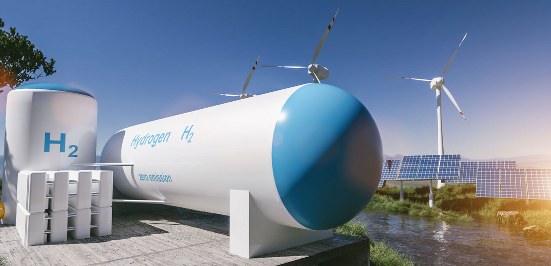 Bildcollage Solar, Wind, Wasserstoff, Wasser