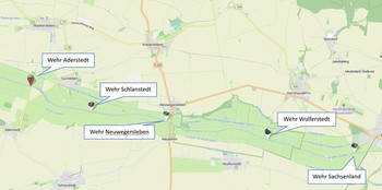 Kartenansicht über die Wehrstandorte im Großen Bruch